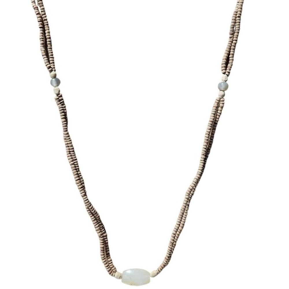 Handmade Boho Wooden Beaded Agate Centerpiece Necklace Earthy Natural Jewelry